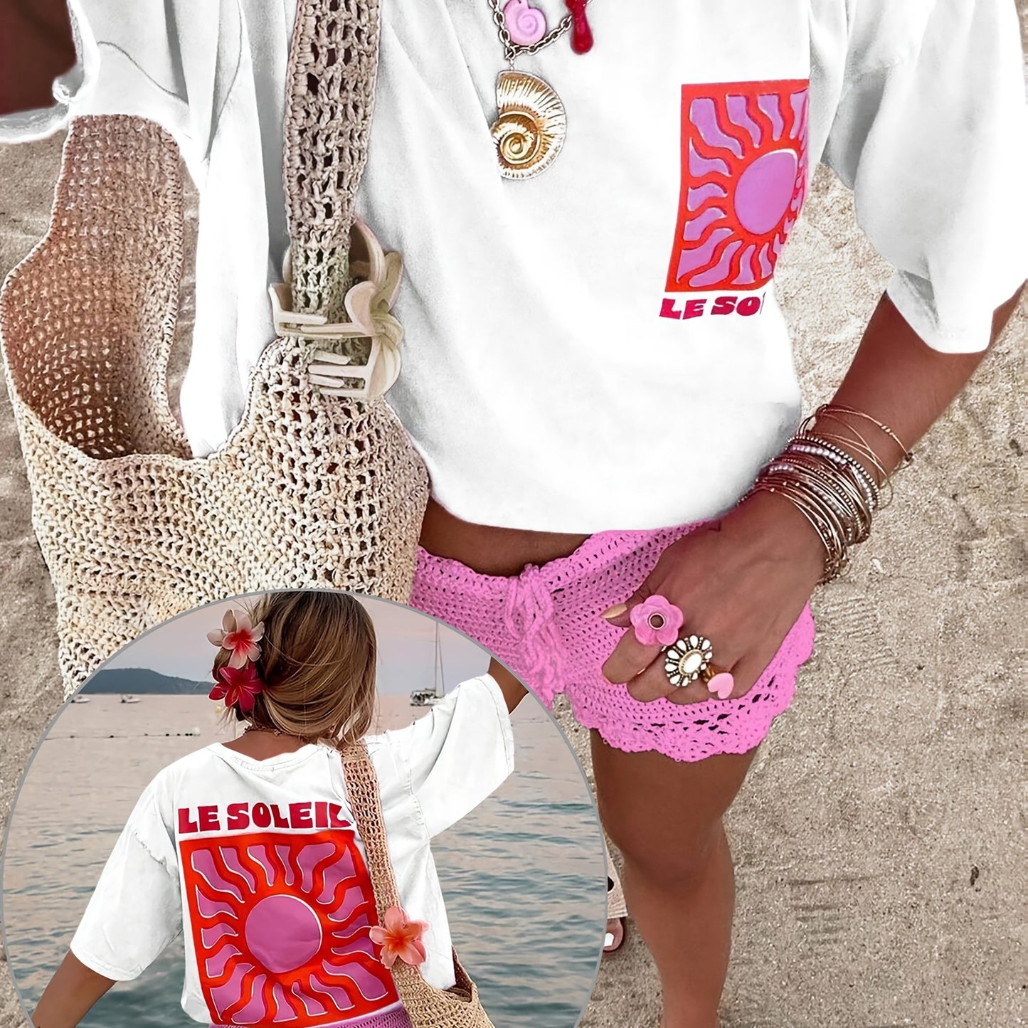 Sun pattern casual T-shirt