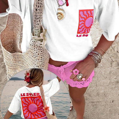 Sun pattern casual T-shirt