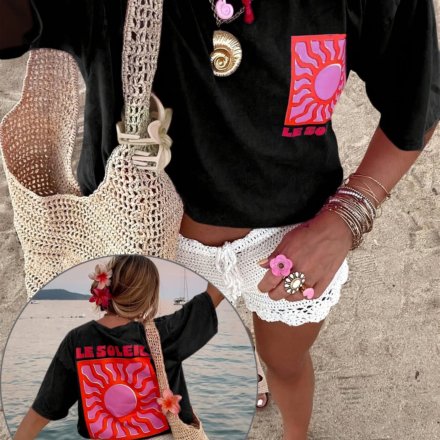 Sun pattern casual T-shirt