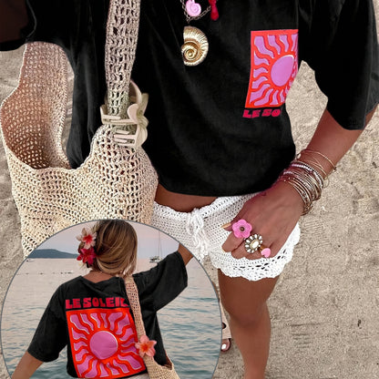 Sun pattern casual T-shirt