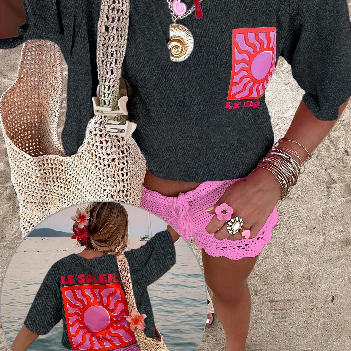 Sun pattern casual T-shirt