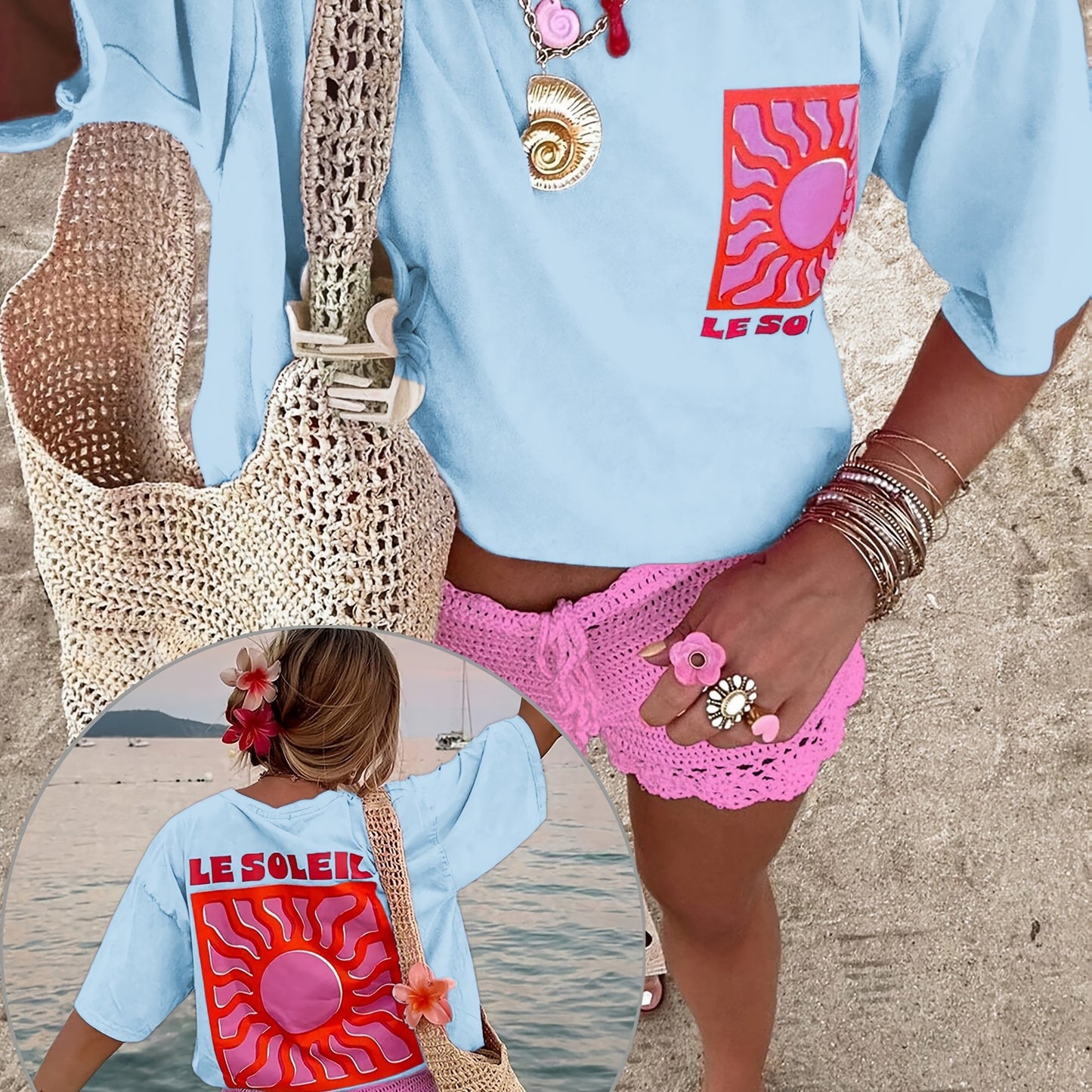 Sun pattern casual T-shirt