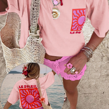 Sun pattern casual T-shirt