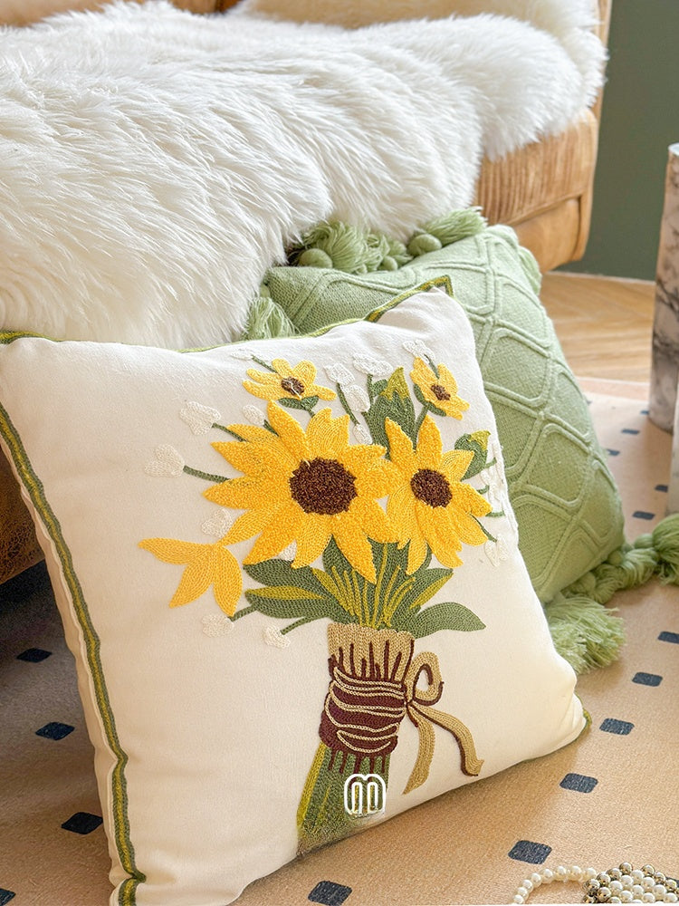 Sunflower Embroidered Pillowcase