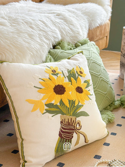 Sunflower Embroidered Pillowcase