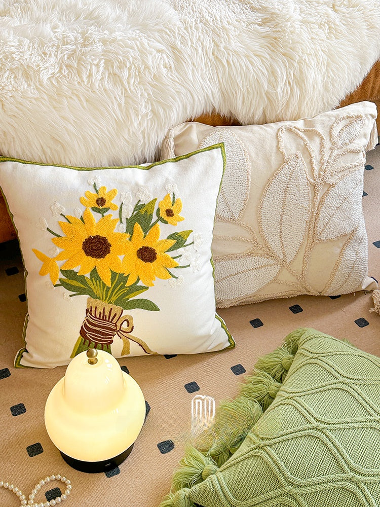 Sunflower Embroidered Pillowcase