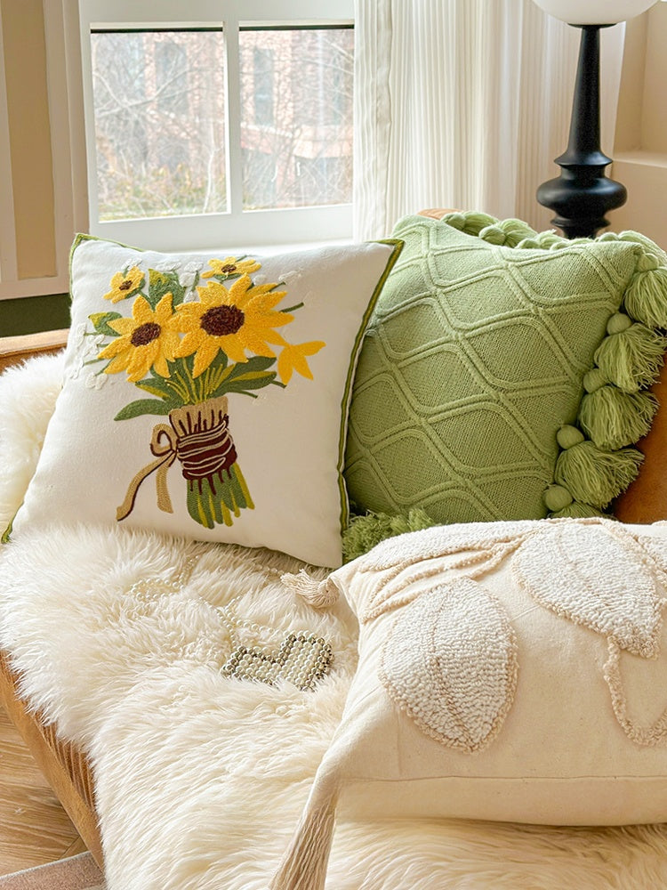 Sunflower Embroidered Pillowcase