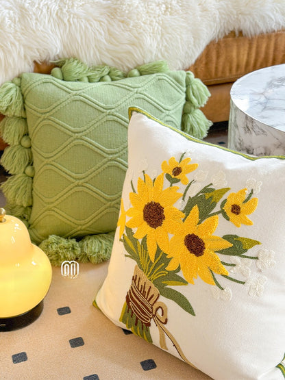 Sunflower Embroidered Pillowcase