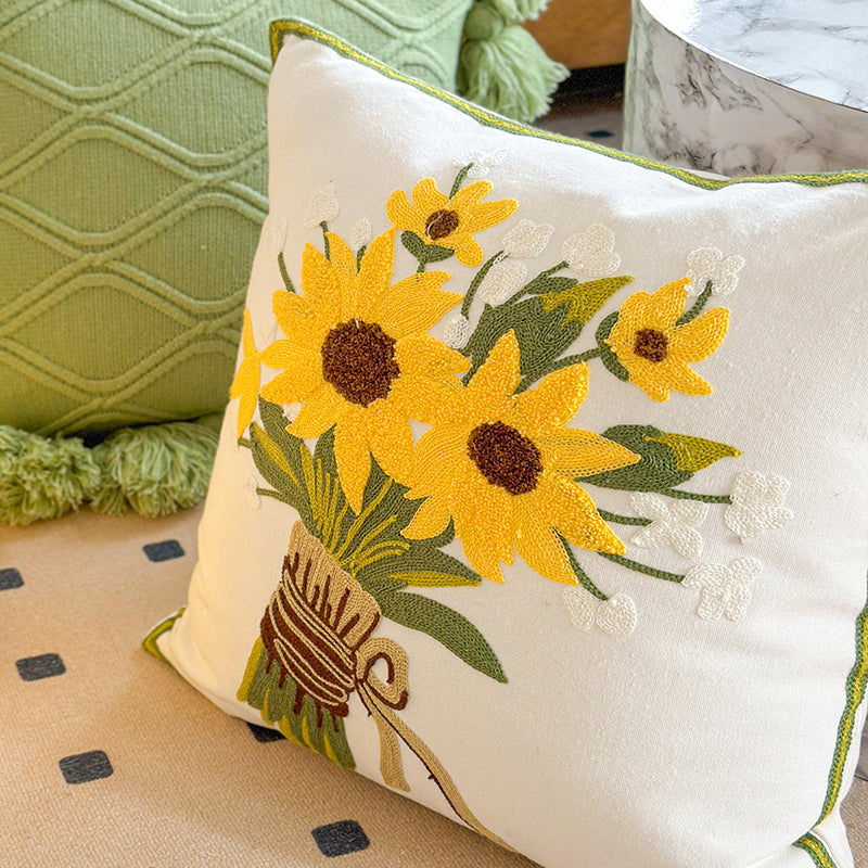 Sunflower Embroidered Pillowcase