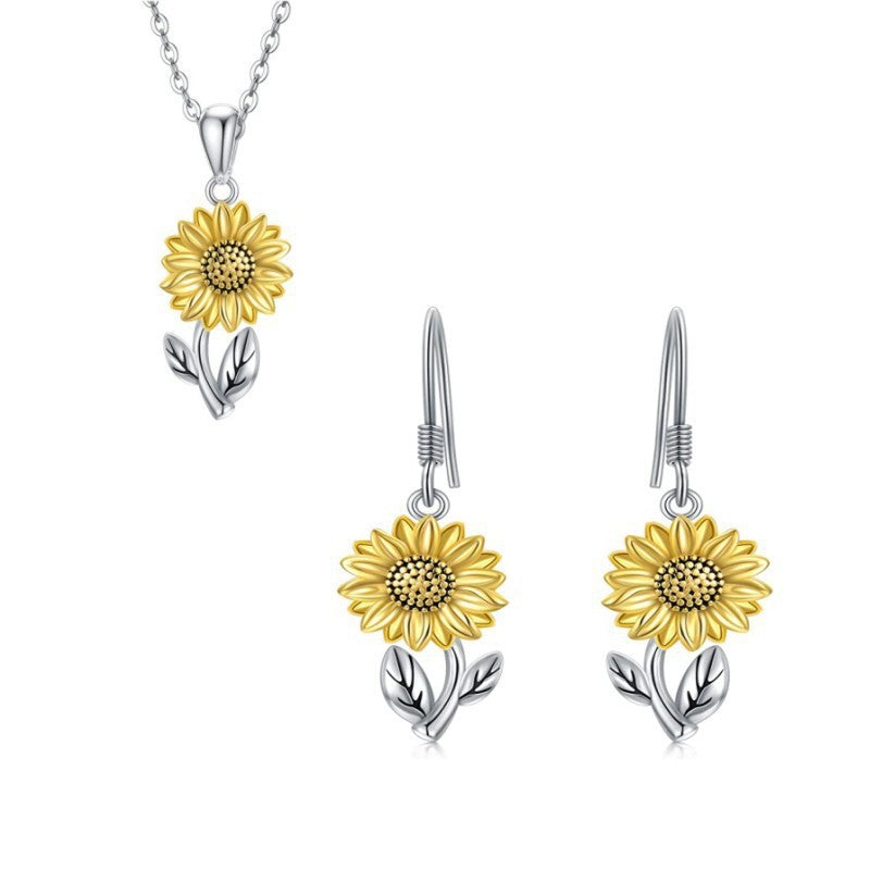 Sunflower Floral Earrings and Necklace Set