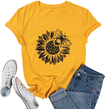 Sunflower Print Cotton T-Shirt