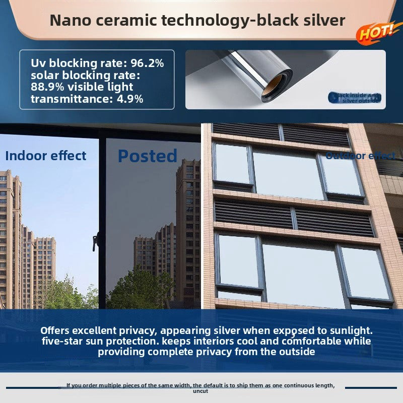Sunscreen and light-shielding one-way privacy film for offices, featuring one-way visibility and nano-scale thermal insulation