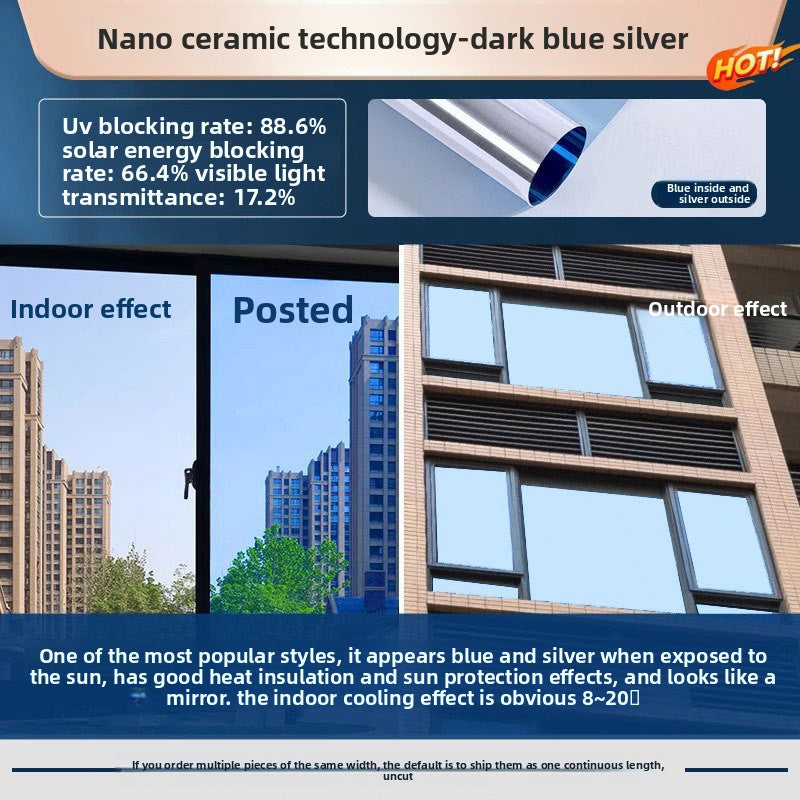 Sunscreen and light-shielding one-way privacy film for offices, featuring one-way visibility and nano-scale thermal insulation