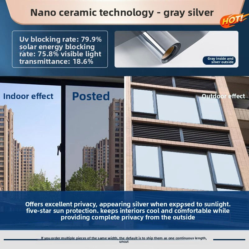 Sunscreen and light-shielding one-way privacy film for offices, featuring one-way visibility and nano-scale thermal insulation