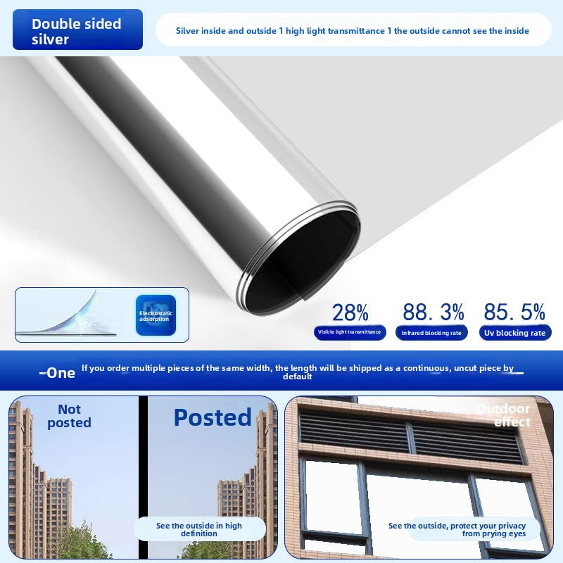 Sunscreen and light-shielding one-way privacy film for offices, featuring one-way visibility and nano-scale thermal insulation