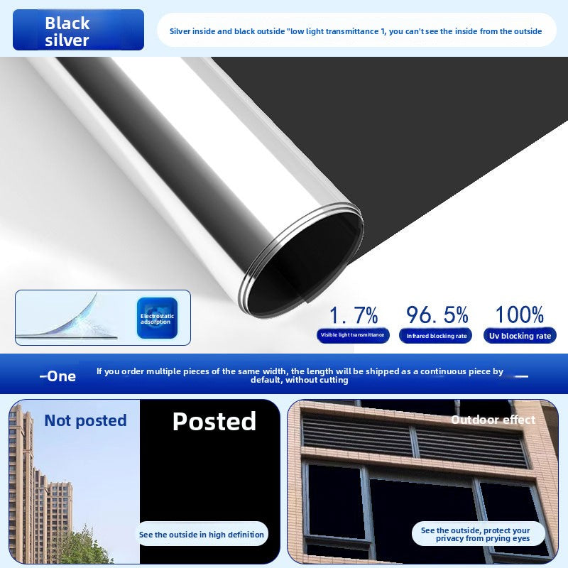 Sunscreen and light-shielding one-way privacy film for offices, featuring one-way visibility and nano-scale thermal insulation