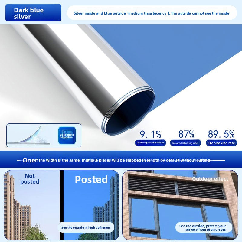 Sunscreen and light-shielding one-way privacy film for offices, featuring one-way visibility and nano-scale thermal insulation