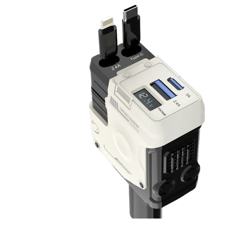 Super Fast Car Charger with Digital Display and Telescopic Cable