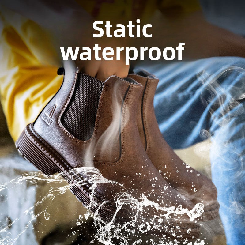 Super-fine leather waterproof and comfortable high-top safety shoes