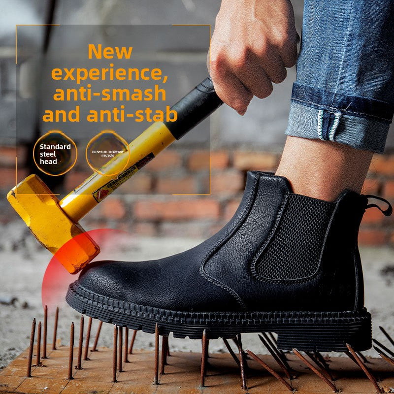 Super-fine leather waterproof and comfortable high-top safety shoes