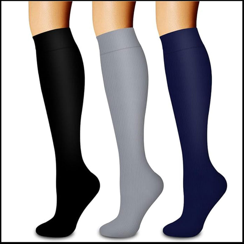 Supportive knee-length compression stockings