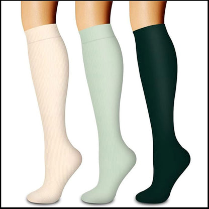 Supportive knee-length compression stockings