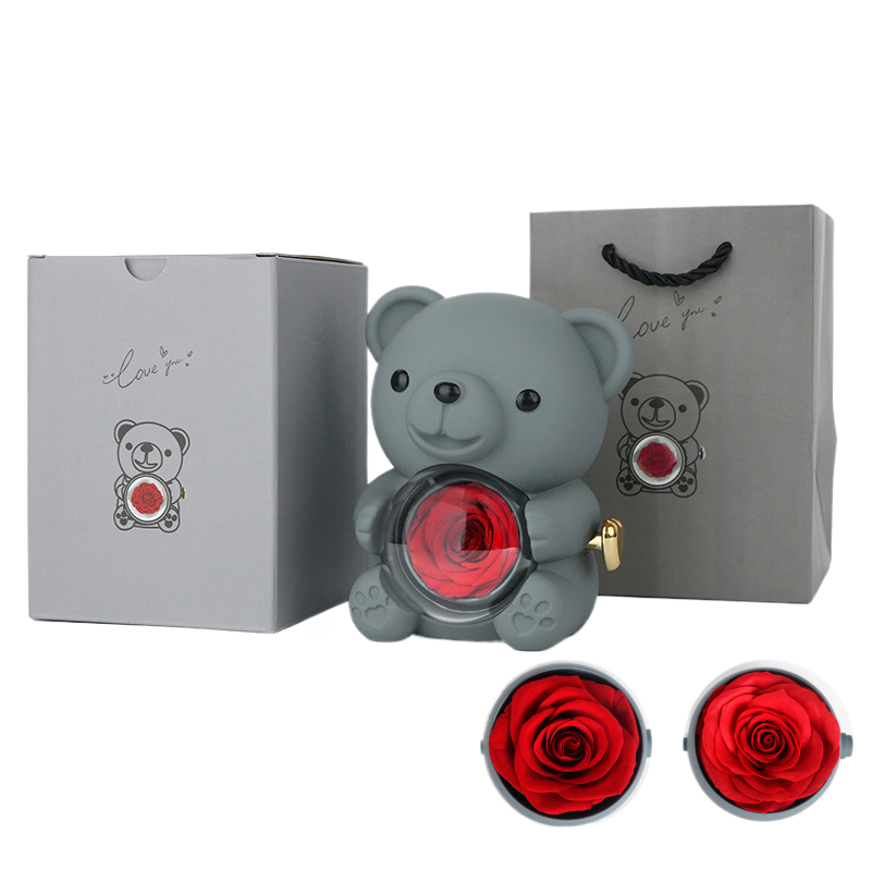 Surprise Flip Open Rose Bear Jewelry Gift Box