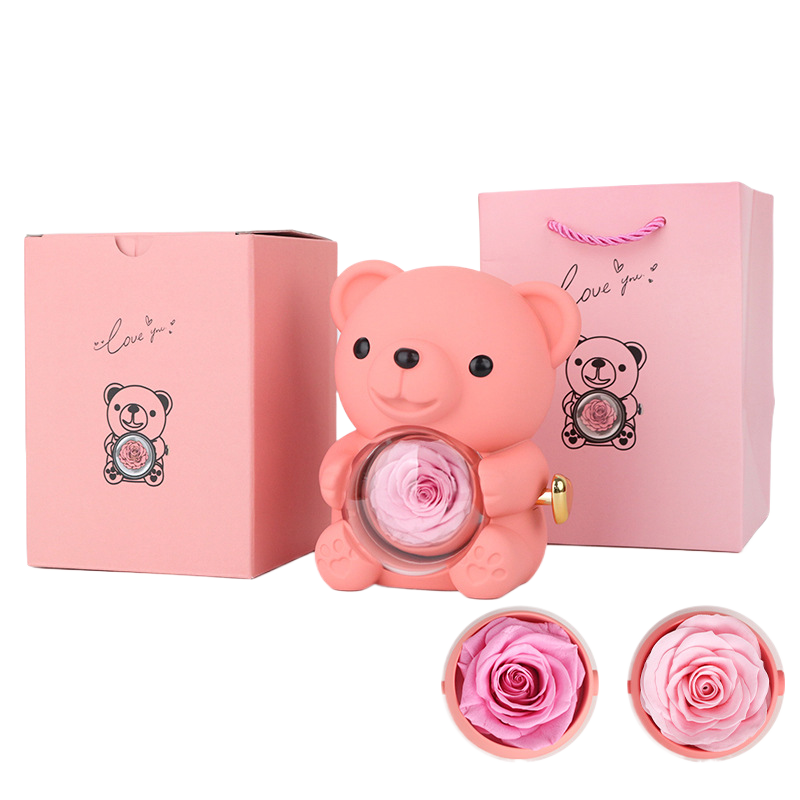 Surprise Flip Open Rose Bear Jewelry Gift Box