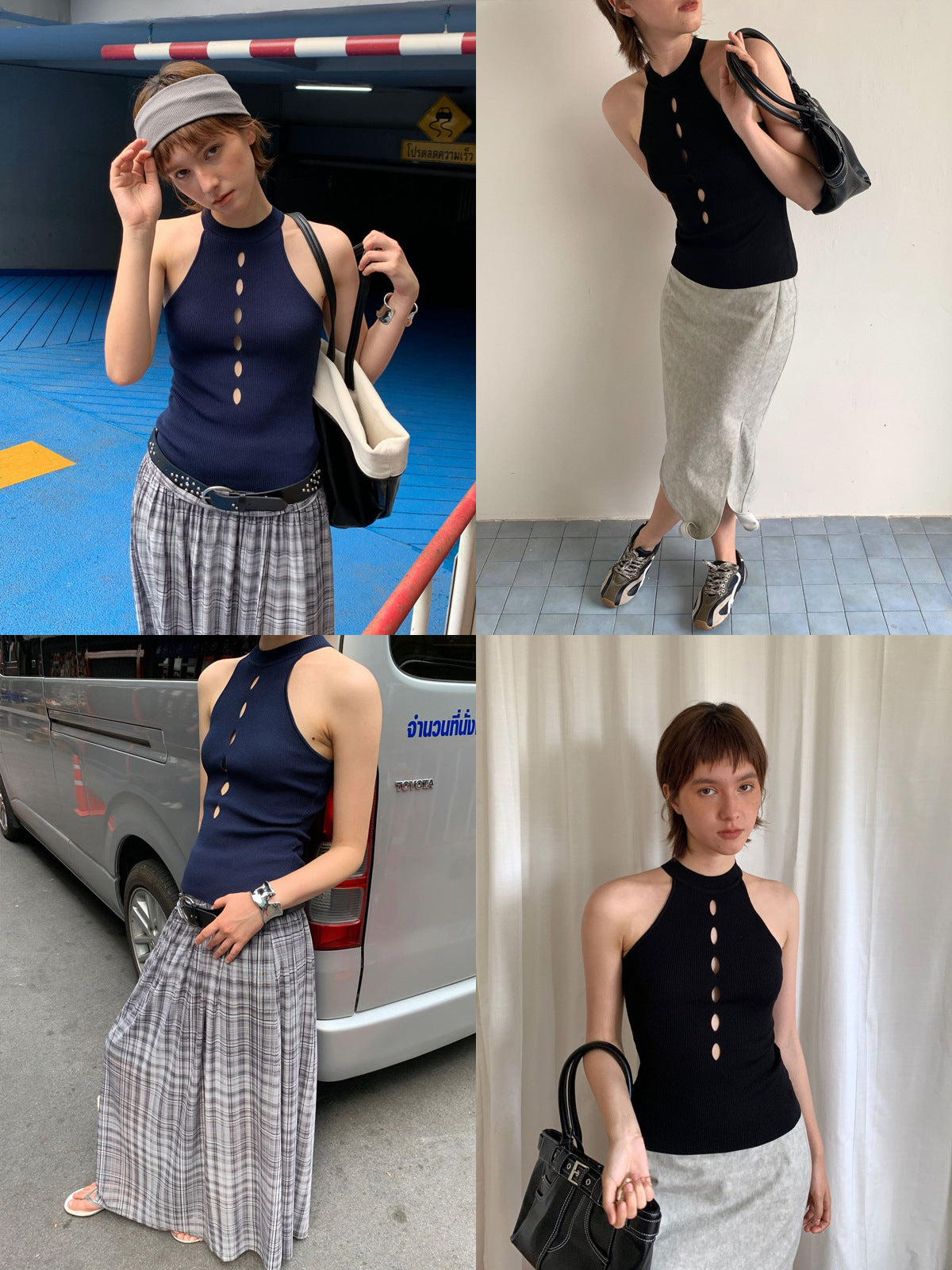 Sweet and cool cut-out stand-up collar vest