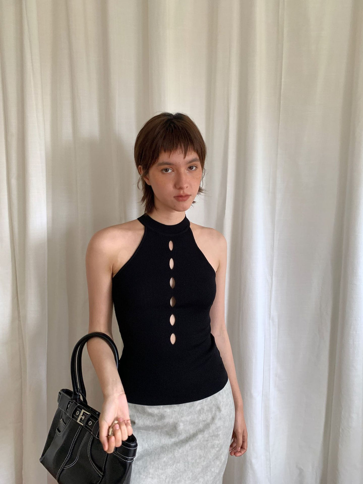 Sweet and cool cut-out stand-up collar vest