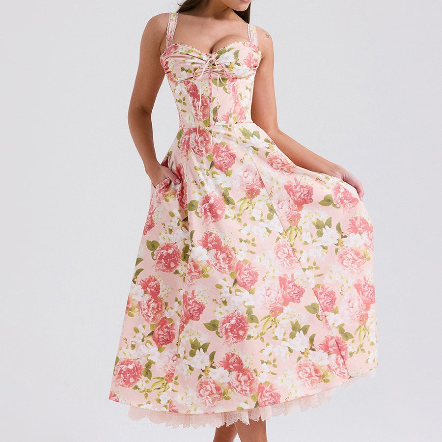 Sweet and Spicy Floral Print Flared Sleeveless Dress