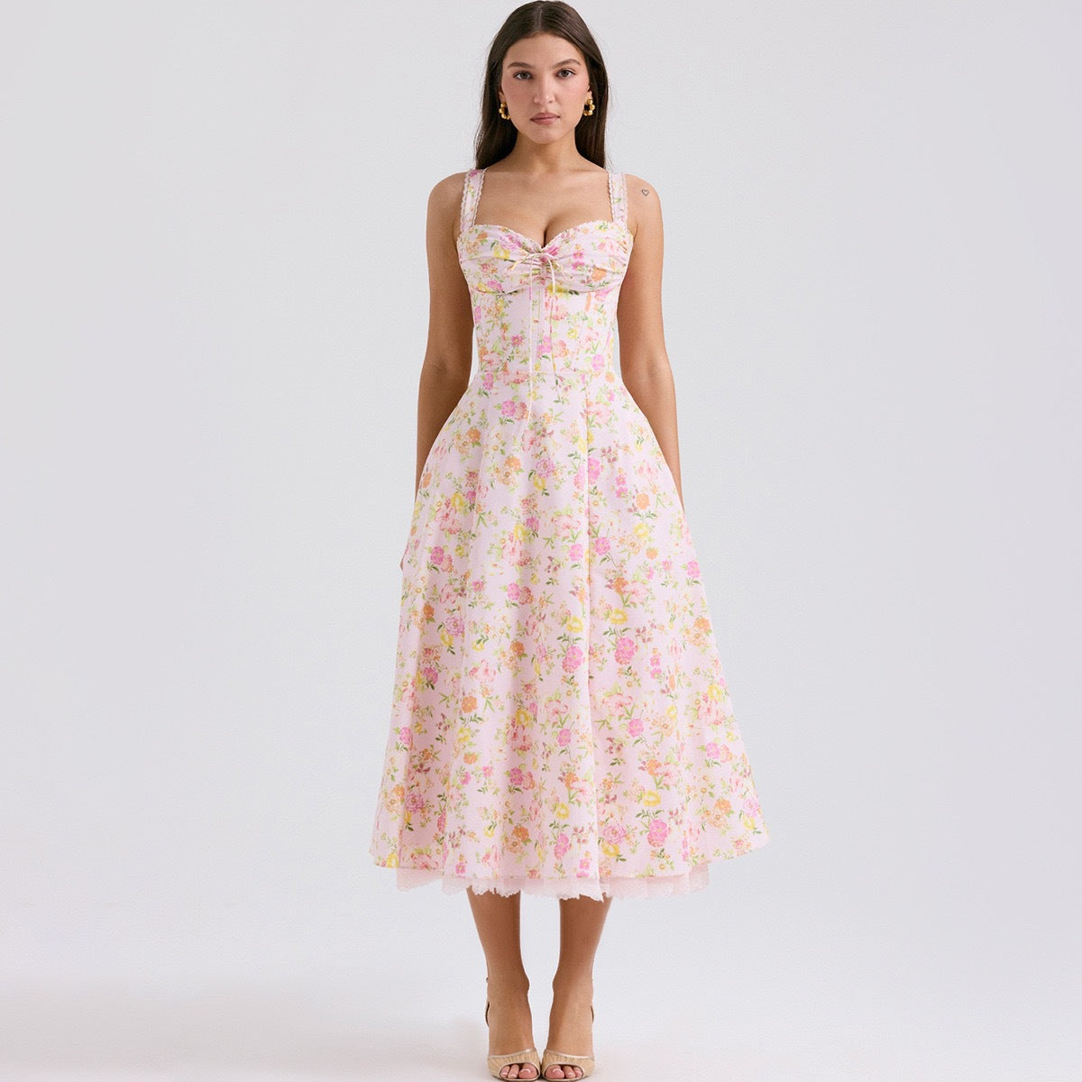 Sweet and Spicy Floral Print Flared Sleeveless Dress