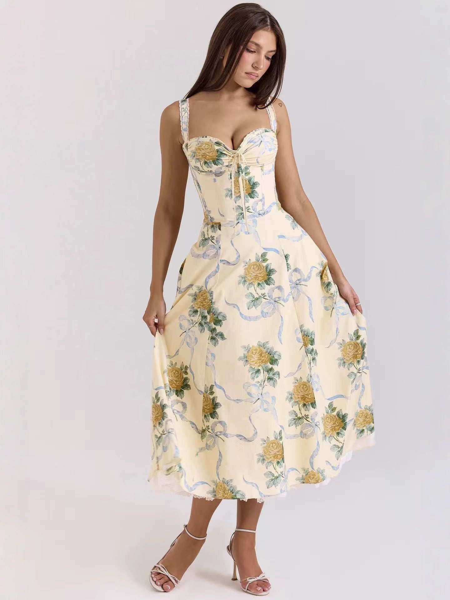 Sweet and Spicy Floral Print Flared Sleeveless Dress
