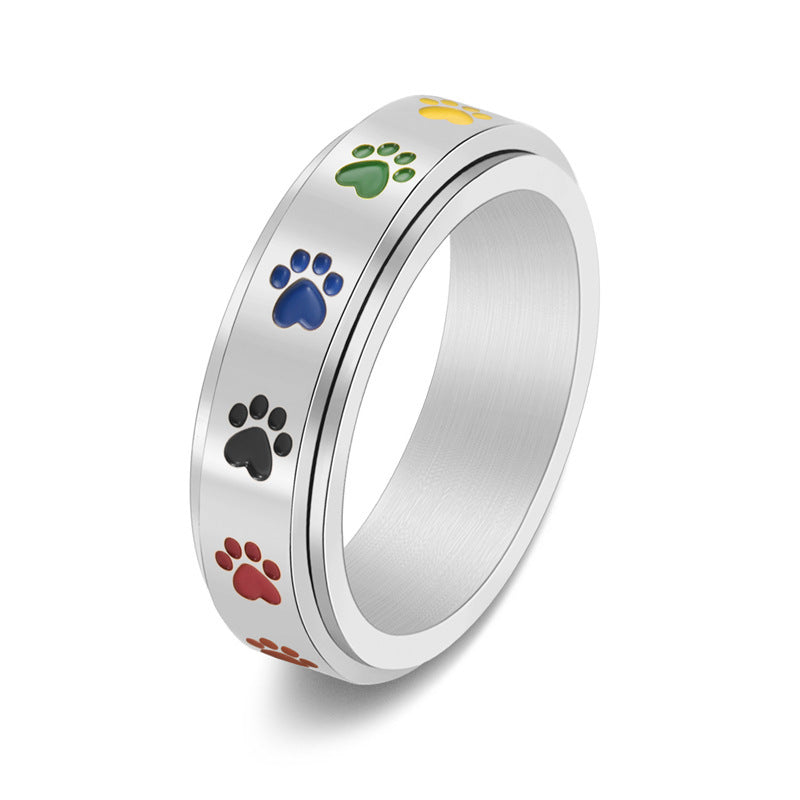 Sweet Rainbow Love Dog Print Rotatable Ring