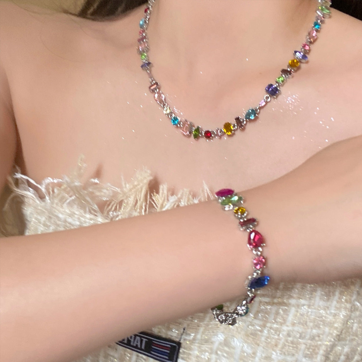 Sweetheart Candy Color Crystal Clavicle Chain Necklace
