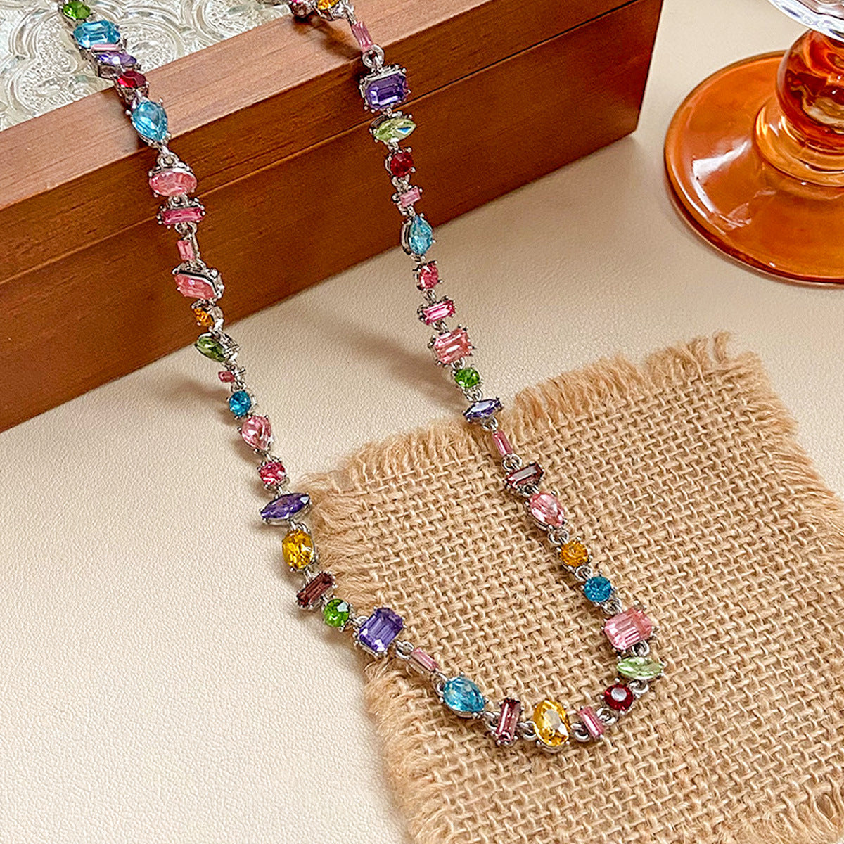Sweetheart Candy Color Crystal Clavicle Chain Necklace