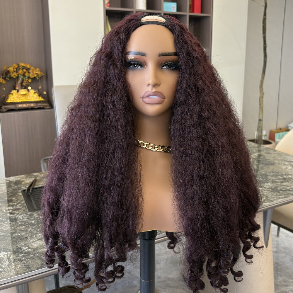 Synthetic fiber V-shaped curly hair wig