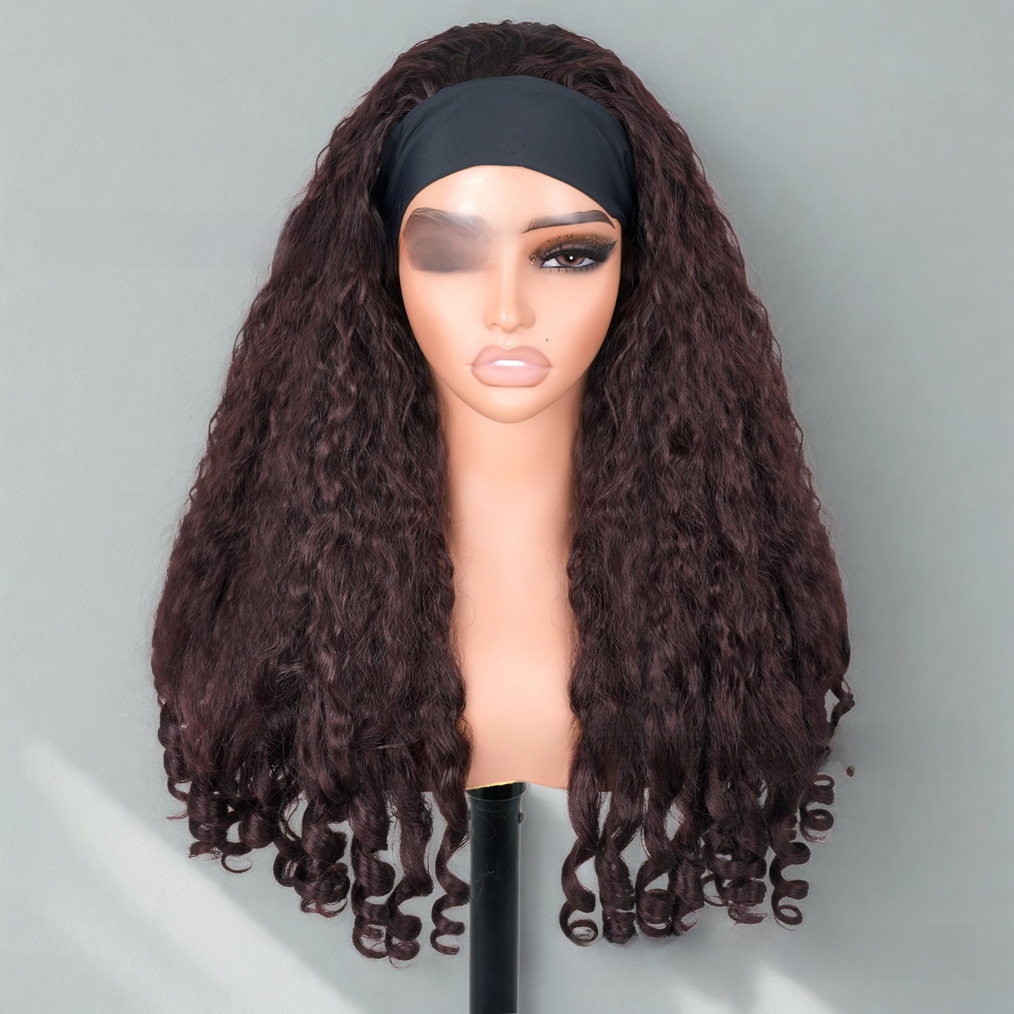 Synthetic fiber V-shaped curly hair wig