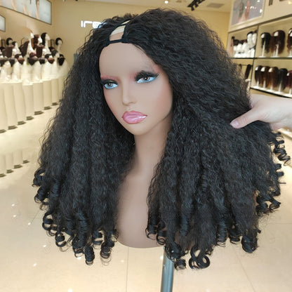 Synthetic fiber V-shaped curly hair wig