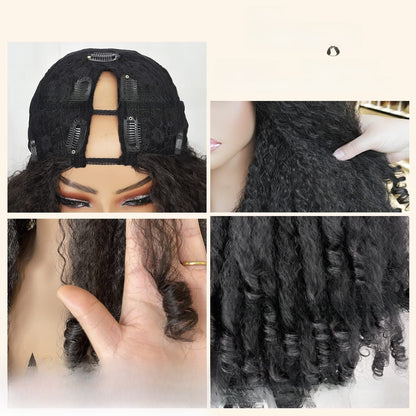 Synthetic fiber V-shaped curly hair wig