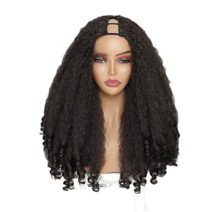 Synthetic fiber V-shaped curly hair wig