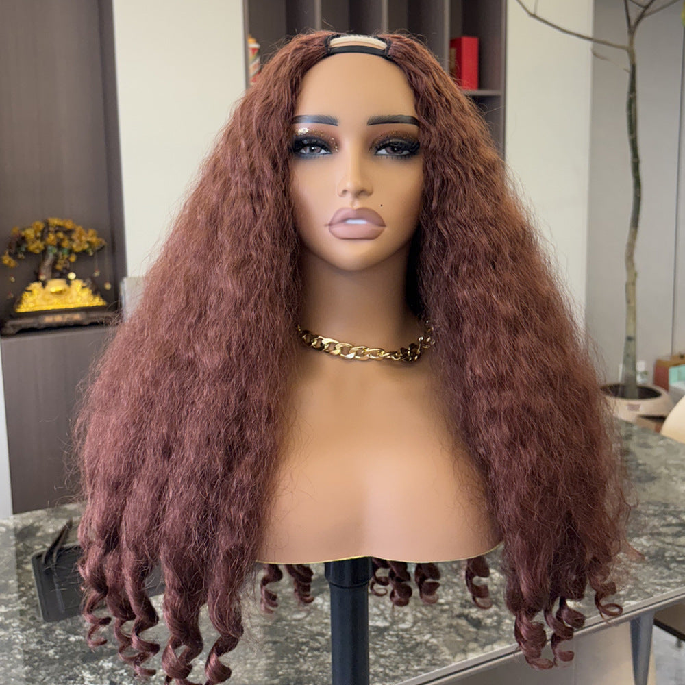 Synthetic fiber V-shaped curly hair wig
