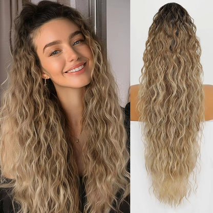 Synthetic Hair Ponytail with Water Wave Texture