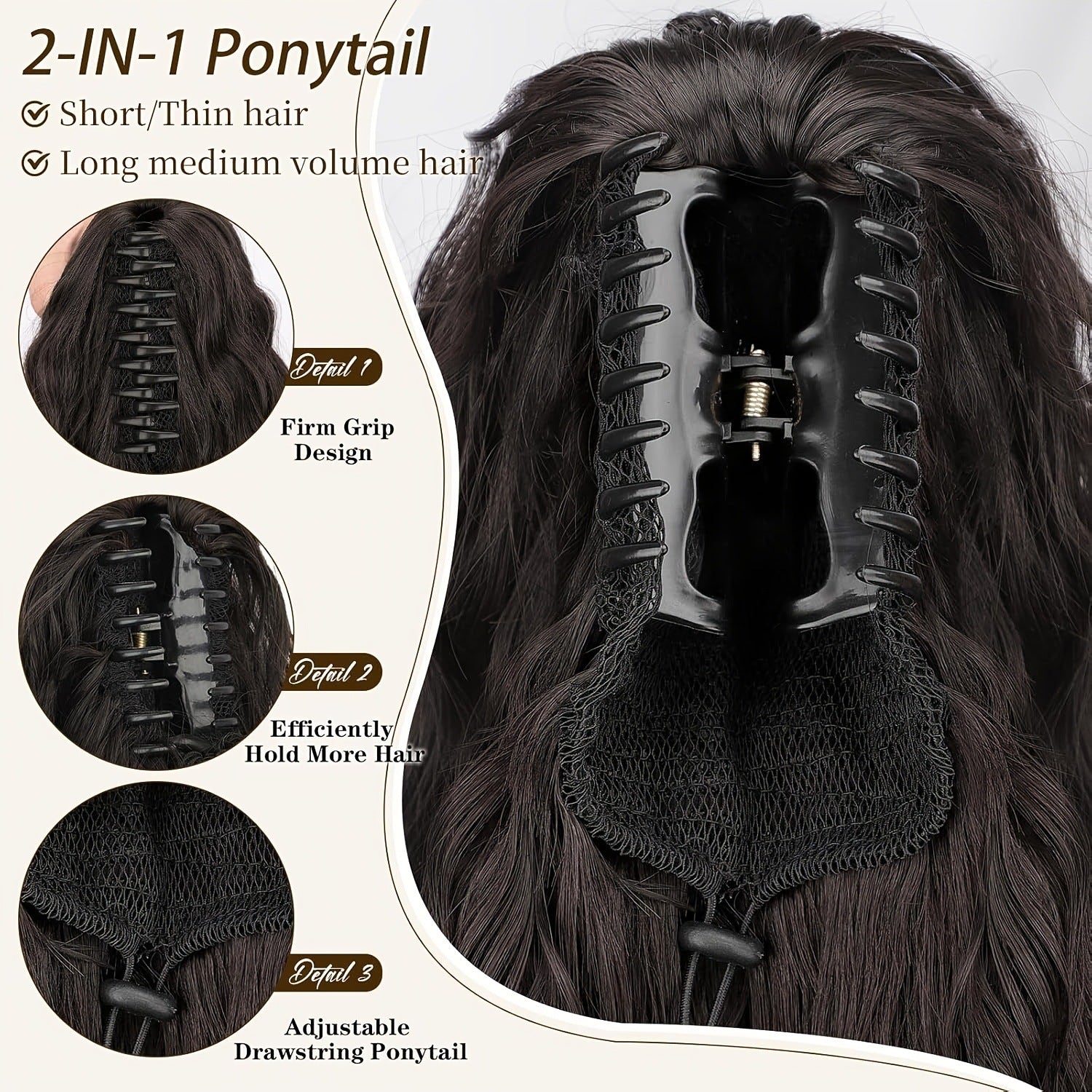 Synthetic Hair Ponytail with Water Wave Texture