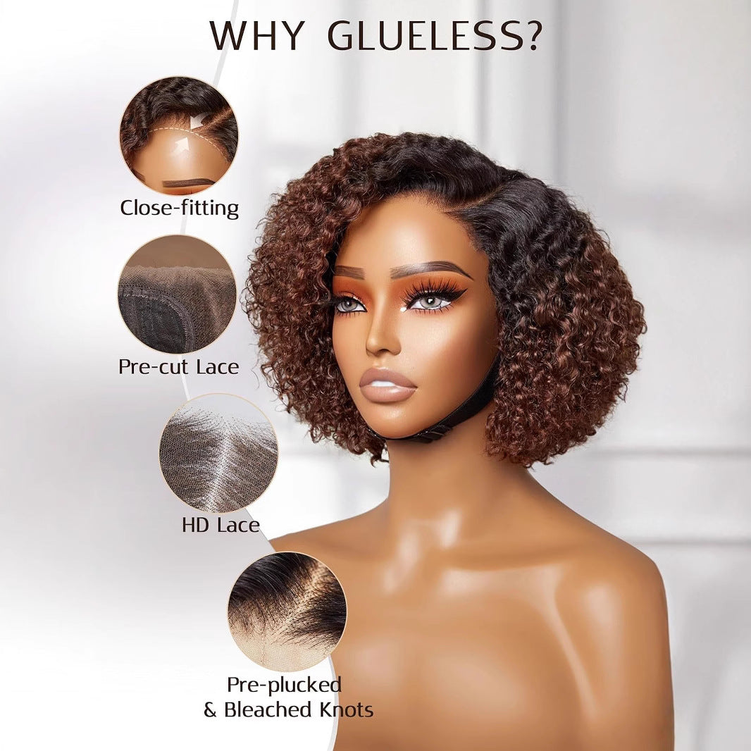 Synthetic Short Curly Wig with Oblique Bangs
