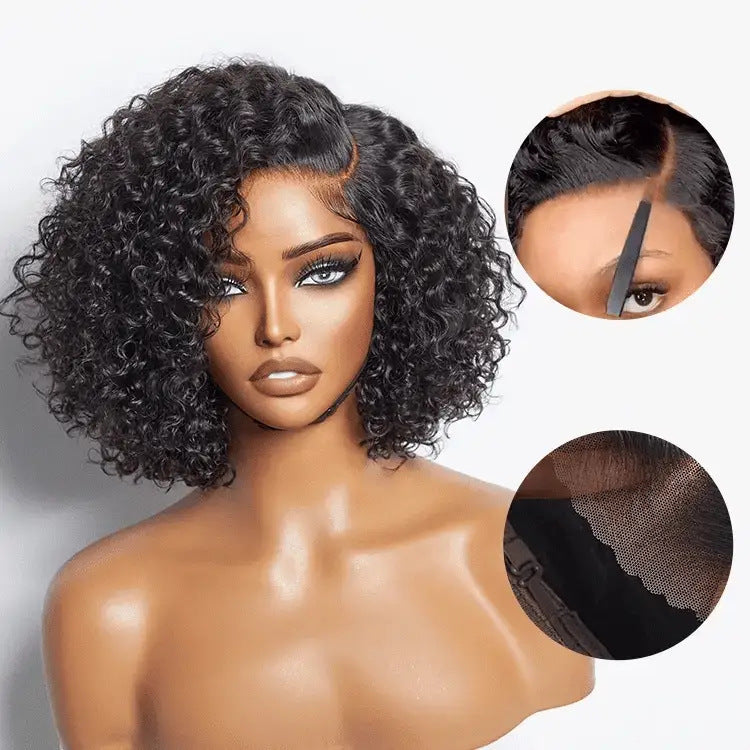 Synthetic Short Curly Wig with Oblique Bangs