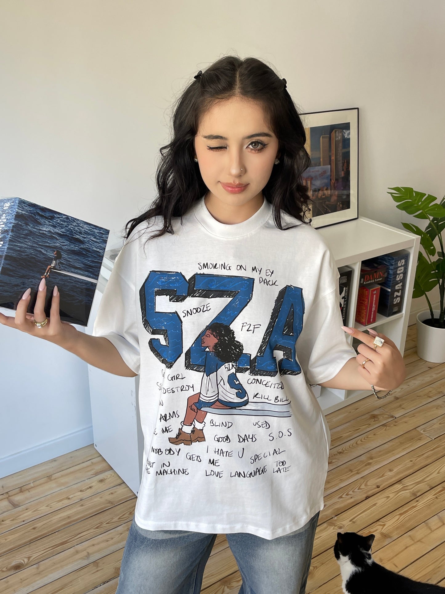 SZA Cartoon Graphic Cotton T-Shirt