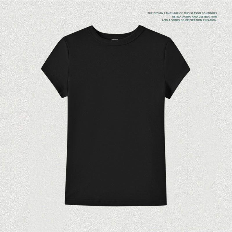 T-Shirt Round Neck Collar Right Shoulder Slim
