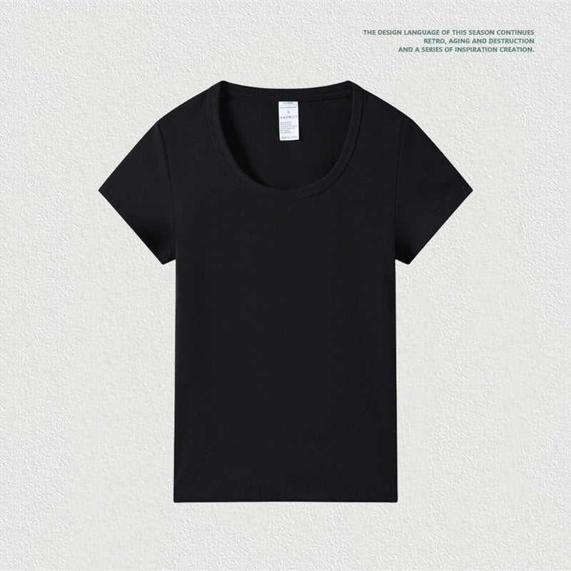 T-Shirt Round Neck Collar Right Shoulder Slim