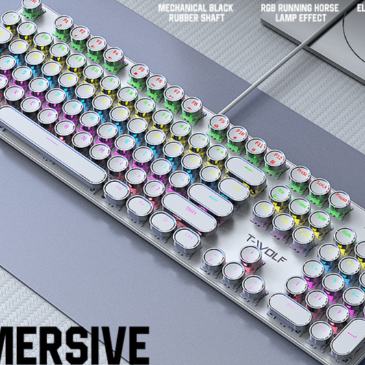 T-Wolf T75 Punk Retro Mechanical Keyboard with Round Keycaps